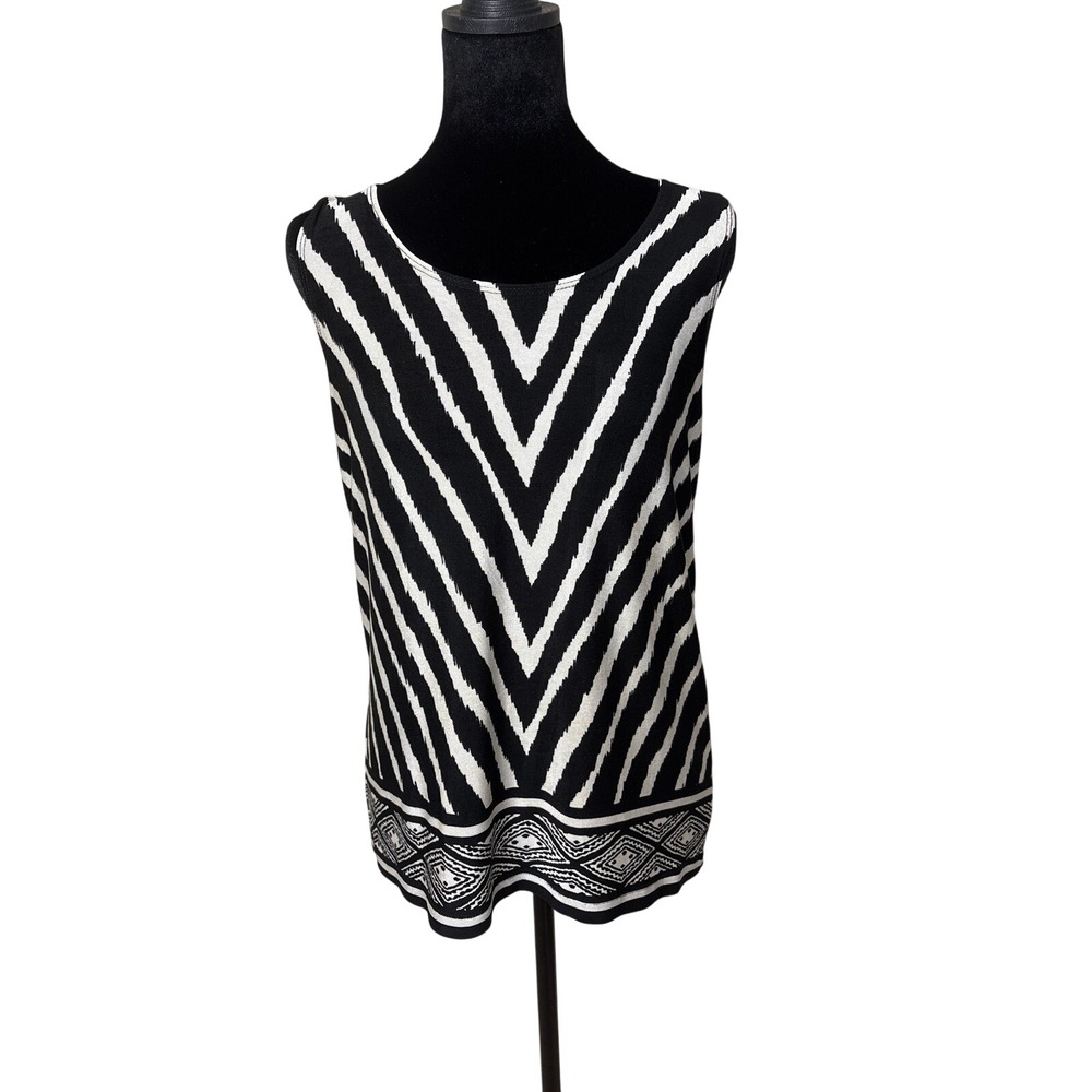 Chico's Travelers‎ Zebra Geometric Sleeveless Knit Shell Tank Top Sz 2/Large